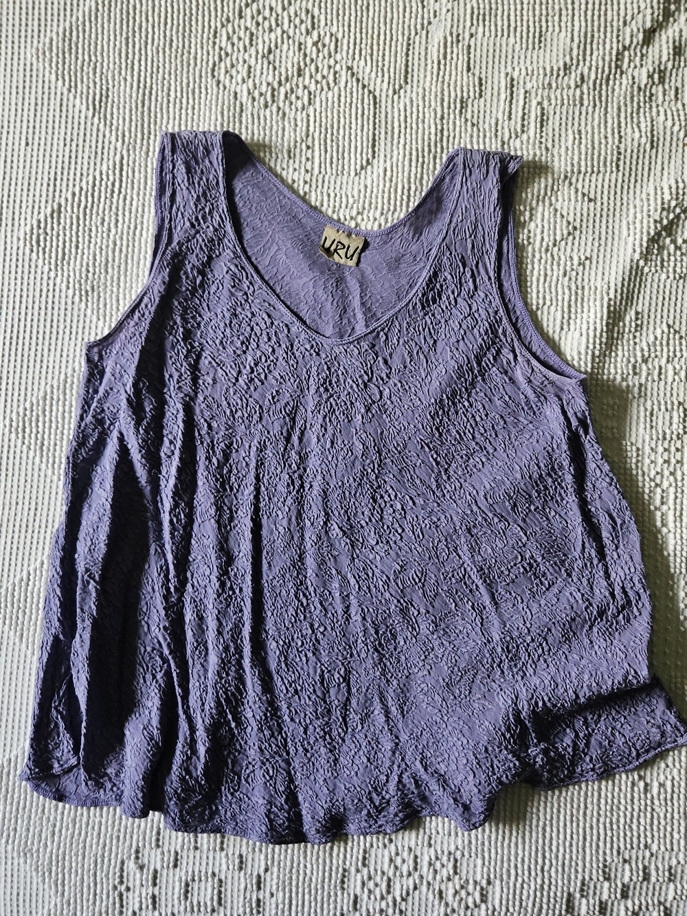 Uru Silk Lavender Textured Sleeveless Tank Top Oversized Lagenlook